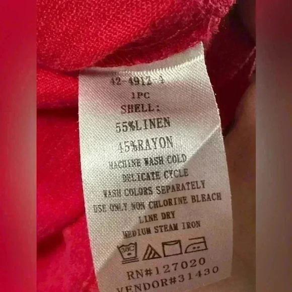 Chadwicks Womens Blouse 1X Red Linen Rayon Long Sleeve Red Pleated Front - Picture 5 of 8